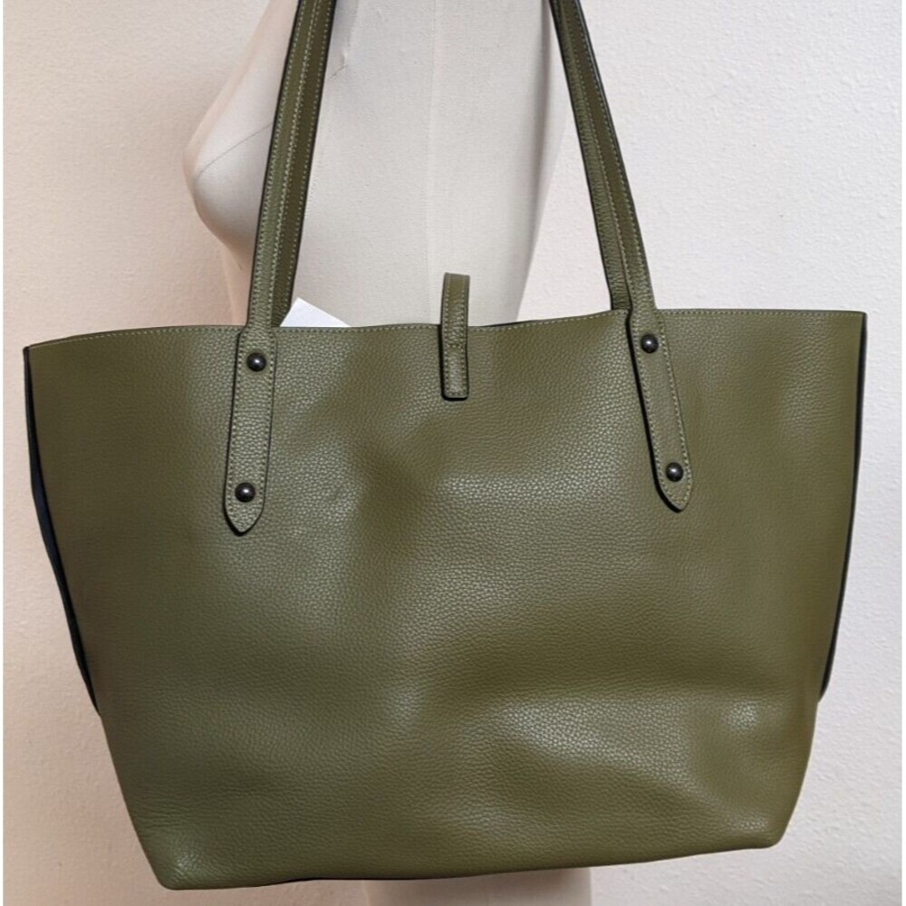 Coach Large Market Tote Pebbled Leather Army Green Turn Lock  #F58849 EXCELLENT! - Picture 8 of 14